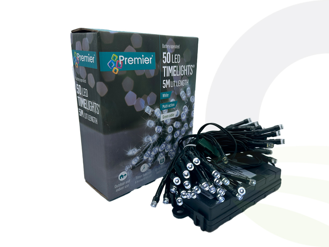 Premier 50 Led Lights With Timer - White